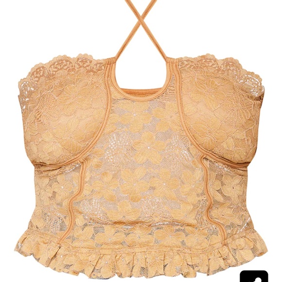 PrettyLittleThing Brown Crochet Halterneck Crop Top - Size 2X - Picture 3 of 8